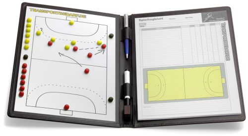 Magnetische lederen tactiekmap voor handbal trainer