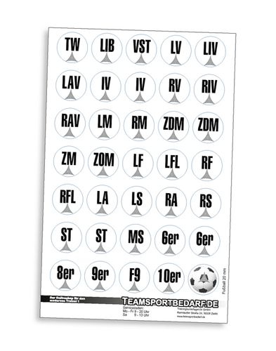Magneet stickers - stickerset posities (voetbal)
